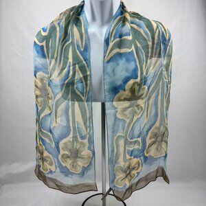 Elaine Gold Collection XIIX Womens Vintage 90s Silk Scarf Blue Green Floral